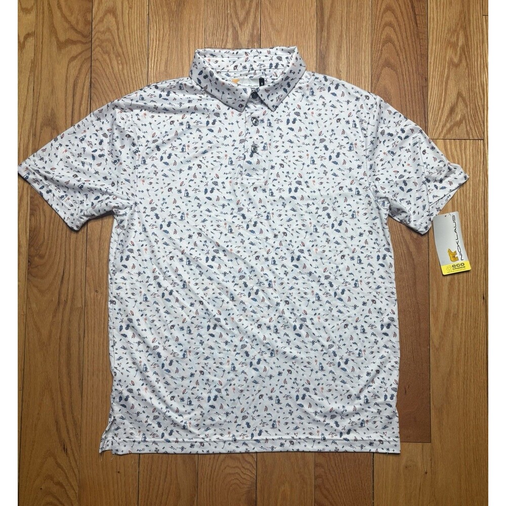 Jack Nicklaus Golf Polo Men’s Small White Short Sleeve Eco Choice Palm Pineapple